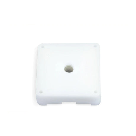 Rear view of white IMX577 camera housing with mounting hole