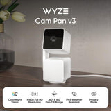 WYZE Cam Pan v3, Indoor/Outdoor IP65-Rated 1080p Pan/Tilt/Zoom Wi-Fi Smart Home Security Camera with Color Night Vision, 2-Way Audio, Compatible with Alexa & Google Assistant