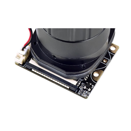 Close view of OV5647 camera module lens mount, connector and power wires